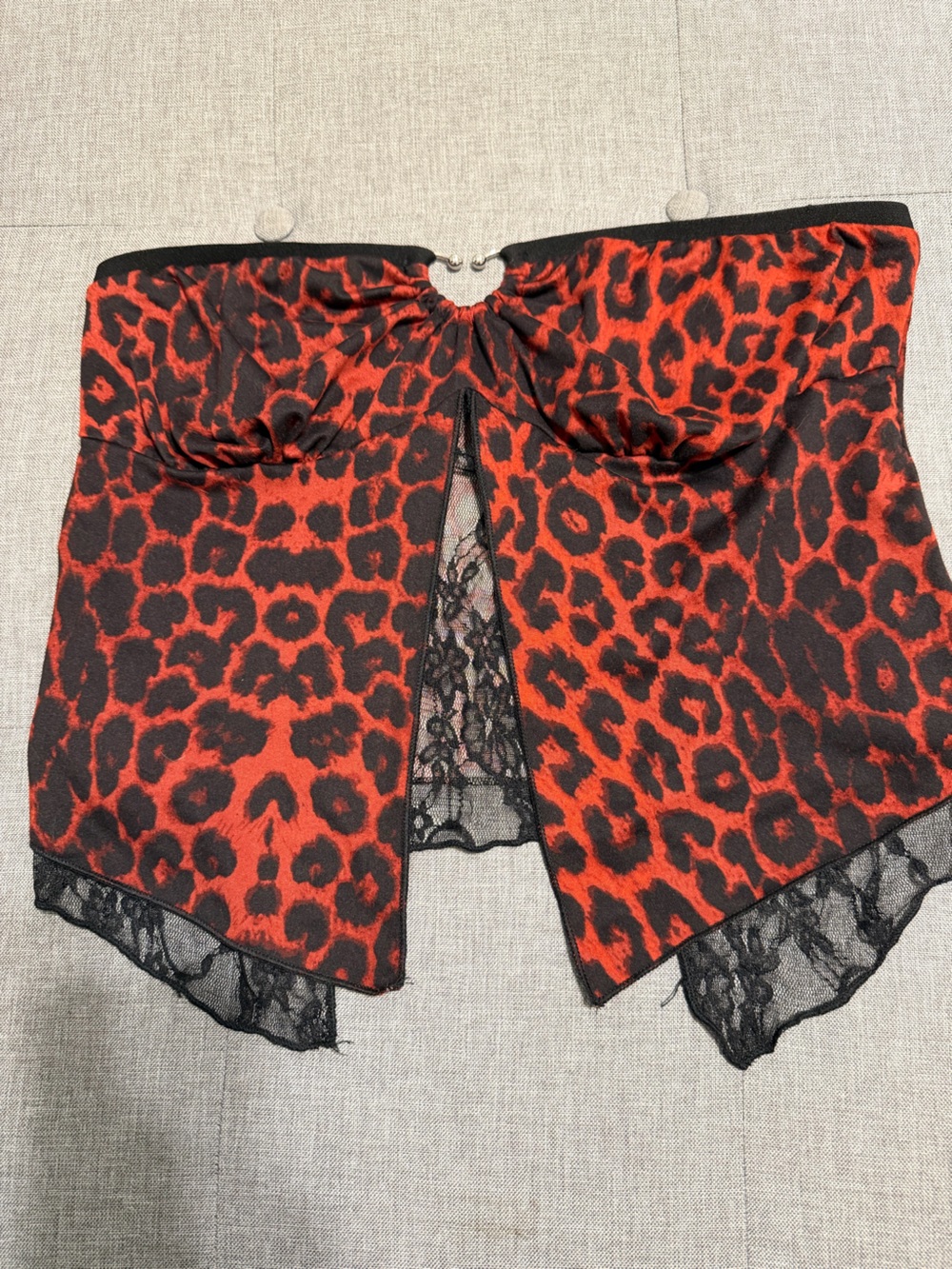 ROMWE Red and Black Leopard Lace-Trim tube top